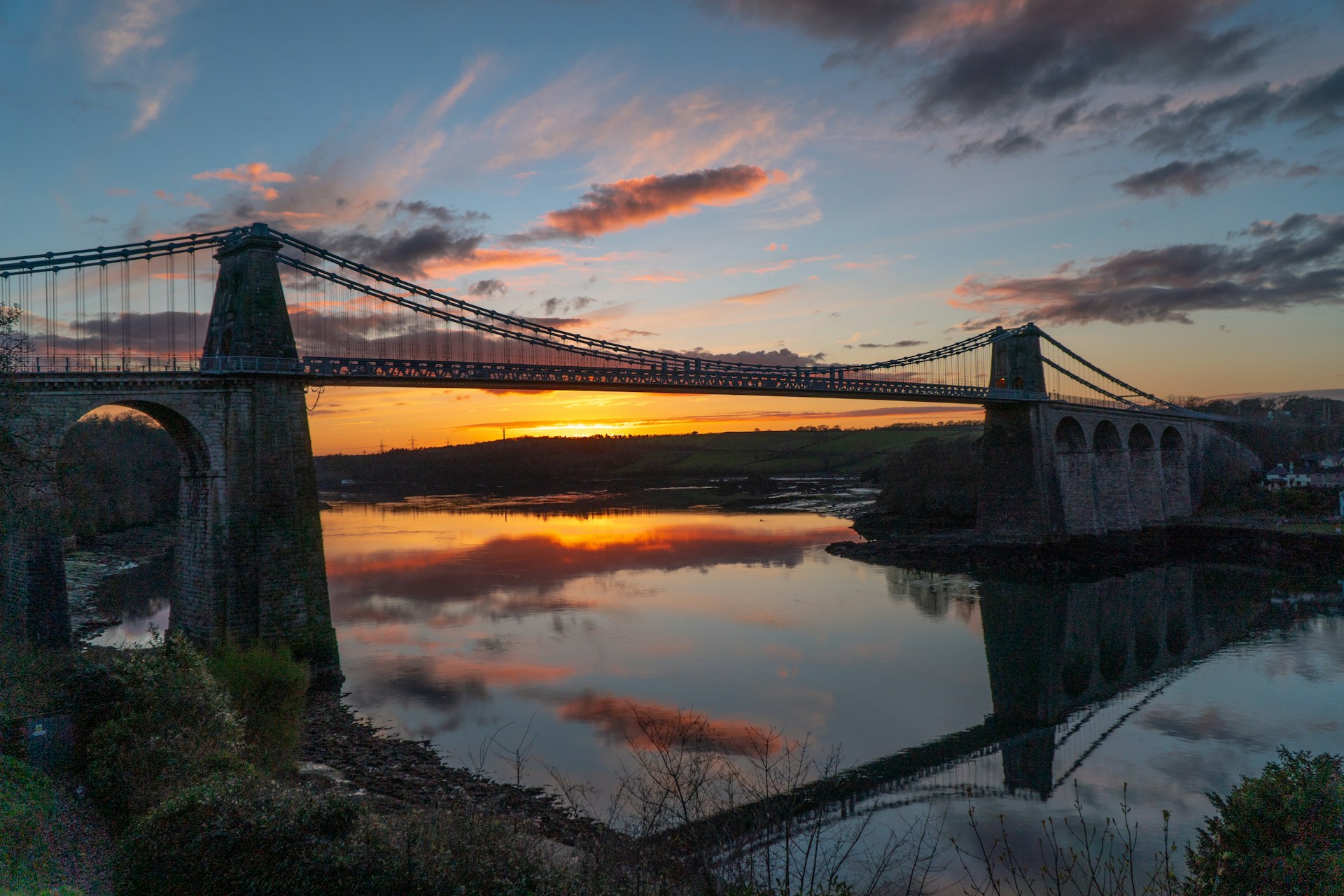 Sunset over the Menai Bride from the isle of anglesey